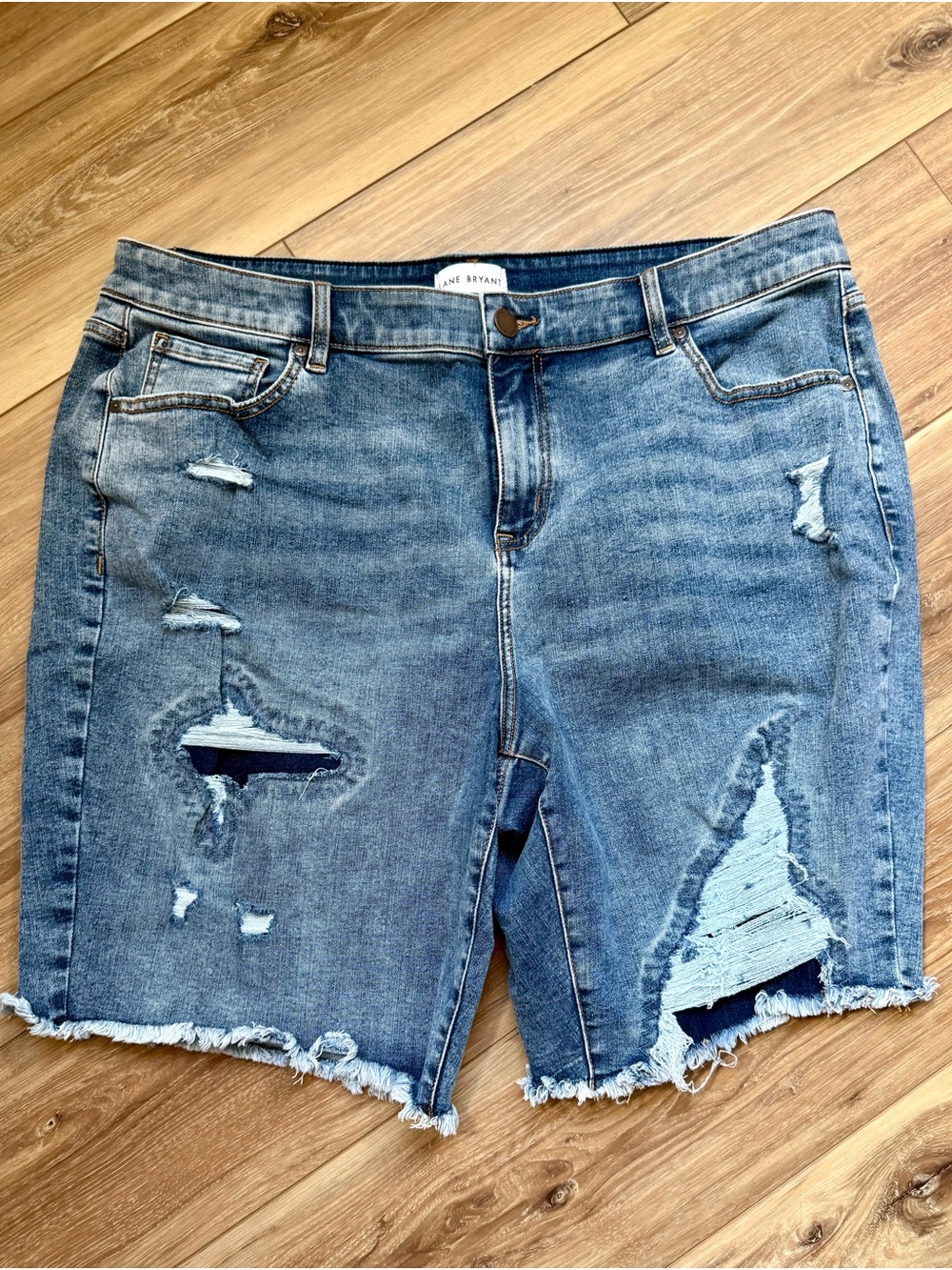 Lane Bryant Distressed Mid Blue Denim Cutoff Shorts